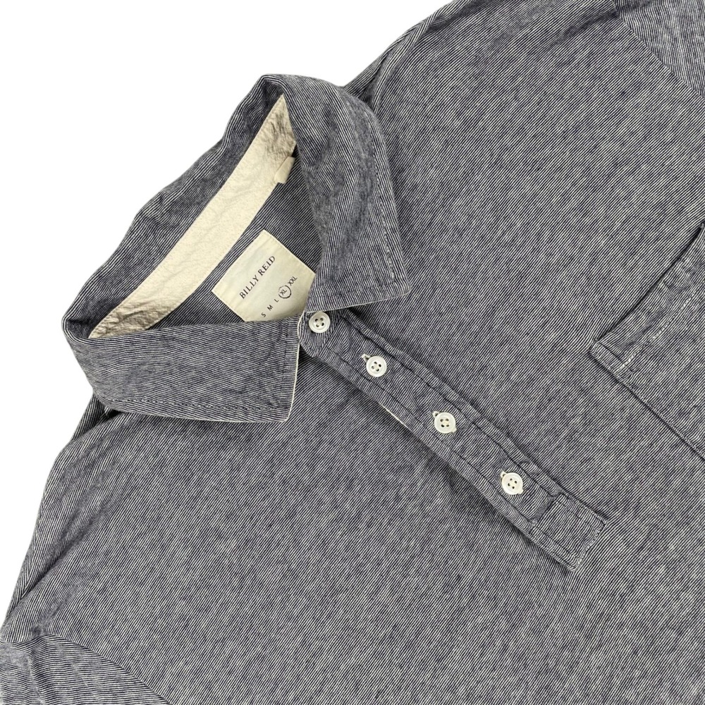 Billy Reid Polo Shirt Mens XL Gray Textured Stripe Short Sleeve Pocket Casual